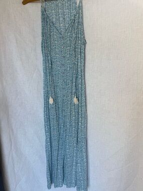 Lush Boho Paisley Button-Front Maxi Dress Summer Flowy Tassel Size Small